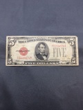 1928-C United States Lincoln $5 Red Seal Bill Currency Note from Estate