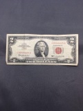 1963 United States Jefferson $2 Red Seal Bill Currency Note from Estate - STAR NOTE