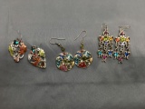Lot of Three Various Style Chico's Designer Colorful Pairs of Fashion Dangle Earrings