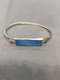 Rectangular Horizontal Set 32x10mm Blue Mother of Pearl Center 3in Diameter Hinged Sterling Silver