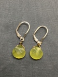 Teardrop Checkerboard Faceted 10x10mm Peridot Gemstone Drop Pair of Sterling Silver Dangle Earrings