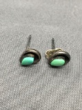 Marquise Shaped 4.5x2.5mm Turquoise Cabochon Center Pair of Sterling Silver Stud Earrings