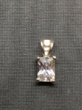 Rectangular Cushion Faceted 7x5mm CZ Center Split Prong Bale Sterling Silver Solitaire Pendant