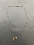 Curb Link 1.0mm Wide 16in Long Twin Heart Pendant 12Kt Gold-Filled Necklace