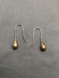 Teardrop Shaped 23mm Long 5mm Wide Pair of Sterling Silver Shepard's Hook Drop Earrings