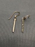 Milgrain Marcasite Detailed 15mm Long 2mm Wide Pair of Sterling Silver Shepard's Hook Earrings