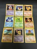 Vintage Lot of 9 Pokemon Base Set Shadowless Trading Cards from Consignor Collection