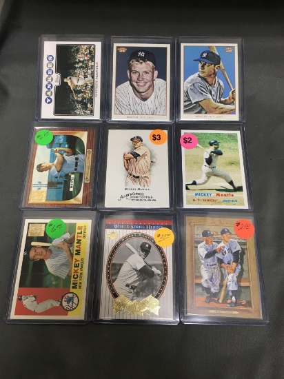9 Card Lot of MICKEY MANTLE New York Yankees Baseball Cards from Massive Collection