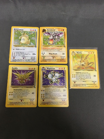 Vintage Lot of 5 Pokemon Holofoil Rare Trading Cards from 2-Row Box Collection