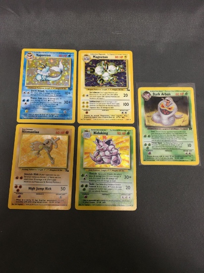 Vintage Lot of 5 Pokemon Holofoil Rare Trading Cards from 2-Row Box Collection