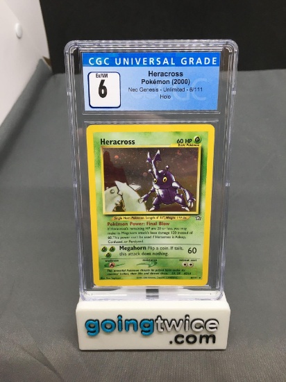 CGC Graded 2000 Pokemon Neo Genesis #6 HERACROSS Holofoil Rare Trading Card - EX-NM 6