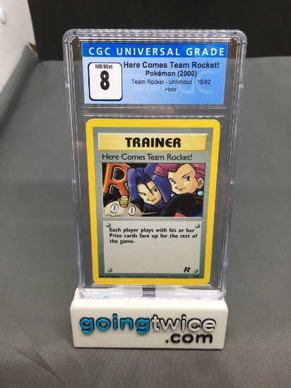 CGC Graded 2000 Pokemon Team Rocket #15 HERE COMES TEAM ROCKET! Holofoil Rare Trading Card - NM-MT 8
