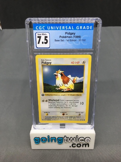 CGC Graded 1999 Pokemon Base Set 1st Edition Shadowless #57 PIDGEY Trading Card - NM+ 7.5