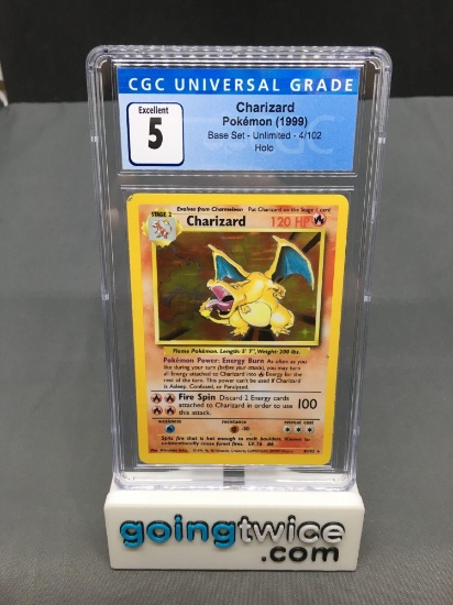 CGC Graded 1999 Pokemon Base Set Unlimited #4 CHARIZARD Holofoil Rare Trading Card - EX 5