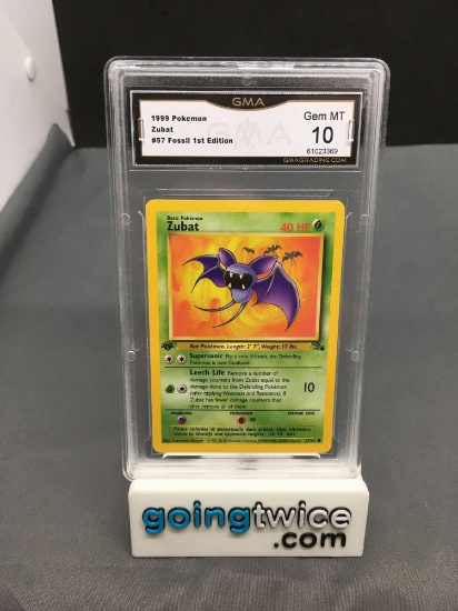 GMA Graded 1999 Pokemon Fossil 1st Edition #57 ZUBAT Trading Card - GEM MINT 10