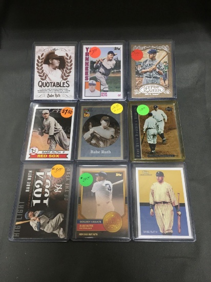 9 Card Lot of BABE RUTH New York Yankees Baseball Cards from Massive Collection