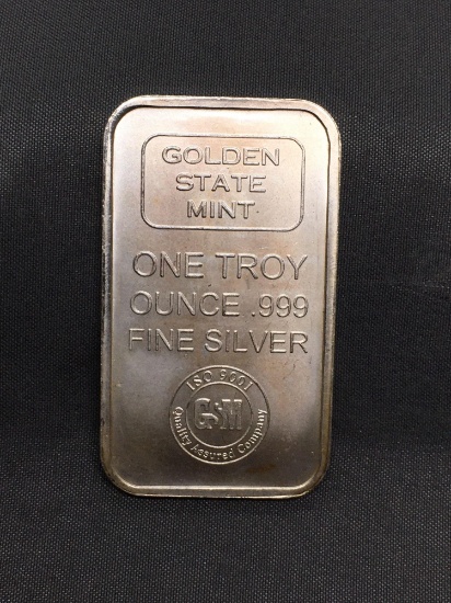 1 Troy Ounce .999 Fine Silver Golden State Mint Silver Bullion Bar