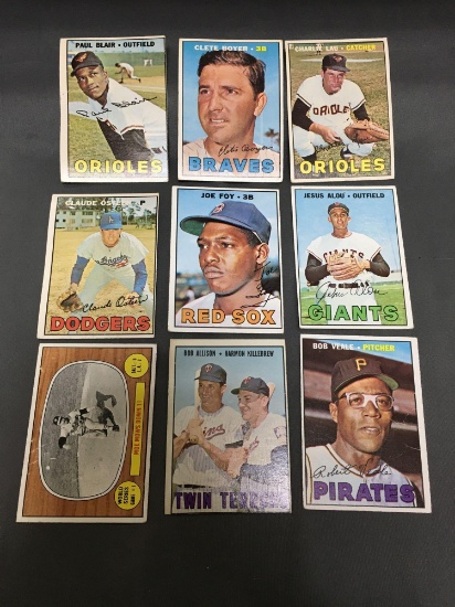 9 Card Lot of 1967 Topps Vintage Baseball Cards from Estate