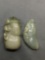 Lot of Two Asian Style Hand-Carved Panther Themed Green Jade Pendants