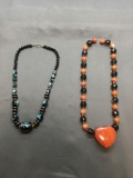 Lot of Two Colorful Faux Beaded 16in Long Fashion Necklaces