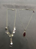 Lot of Two Silver-Tone Faux Gemstone Accented 16in Long Fashion Necklaces