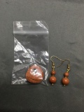 Lot of Two Sunstone Gem Accented Jewelry, One Pendant & One Pair of Dangle Earrings
