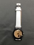 Yazolf Designer Round 30mm Bezel Stainless Steel Watch w/ White Leather Strap