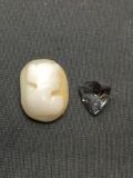 Lot of Two Loose Items, One Oval Carved Lady Cameo & Loose Trillion Faceted Light Blue Gemstone