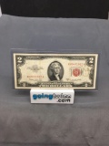 1953-B United States Jefferson $2 Red Seal Bill Currency Note from Estate