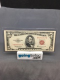 1953-C United States Lincoln $5 Red Seal Bill Currency Note