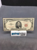 1963 United States Lincoln $5 Red Seal Bill Currency Note