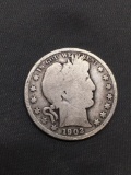 1902 United States Barber Silver Half Dollar - 90% Silver Coin from Estate