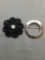 Lot of Two Round Fashion Brooches, One Circle Style & One Bead Black Flower