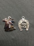 Lot of Two Sterling Silver Charms, One Good Luck Horseshoe & One State of Nebraska