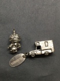 Lot of Two Sterling Silver Charms, One McDonald's Hamburglar & Camper Truck