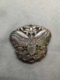 Asian Style Hand-Carved Moth Motif 40mm Tall 45mm Wide Brown Jade Pendant