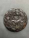 Asian Style Hand-Carved Dragon Design Round 50mm Diameter Brown Jade Pendant