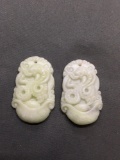 Lot of Two Matched Asian Style Hand-Carved Chinese Zodiac Year of the Snake Motif Oval 35mm Tall