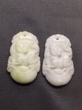 Lot of Two Matched Asian Style Hand-Carved Chinese Zodiac Year of the Rat Motif Oval 35mm Tall 22mm