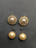 Lot of Two White Faux Pearl Accented Pairs of Fashion Earrings