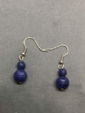 Two-Tier Blue Faceted Quartz Gemstone Accented Pair of Sterling Silver Earrings