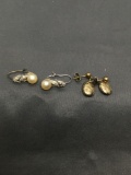 Lot of Two Silver-Tone Pairs of Fashion Earrings, One w/ Faux Pearls & One Clamshell Motif