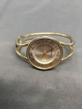 Geneva Designer Round Gold-Tone 32mm Bezel Stainless Steel Watch w/ Solid Bangle Bracelet