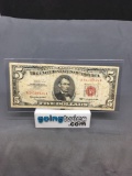 1963 United States Lincoln $5 Red Seal Bill Currency Note