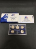 2004 United States Mint 50 States Quarters Proof Set w/ 5 Coins in Original Box incl COA