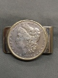 1882 United States Morgan Silver Dollar - 90% Silver Coin in Nickel Silver Money Clip