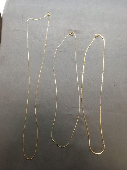 Lot of Three High Polished Gold-Tone Alloy Snake Box Link Chains, One 30in Long & Two 24in Long