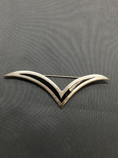 Taxco Designer Mexican Made Enameled 4in Wide 2in Tall Sterling Silver Chevron Brooch