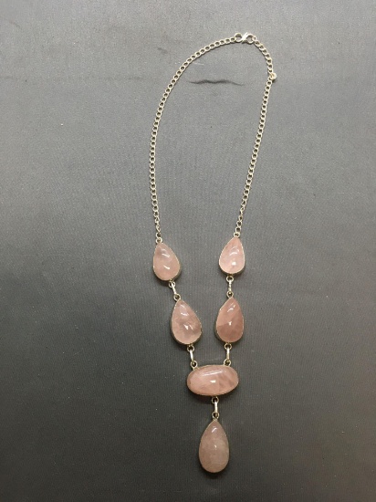 New! Gorgeous AAA Quality Large Rose Quartz 19in Long Sterling Silver Necklace