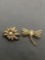 Lot of Two Gold-Tone Faux Pearl Featured Various Style Fashion Brooches, One Dragonfly & One